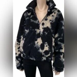 Sage Collective Jacket Black Beige Fleece 1/2 Zip Pullover